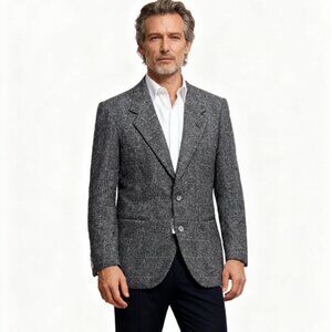 Vintage Nino Cerruti Sport Coat Jacket Size 40 Dark Gray Tweed 100% Pure Wool